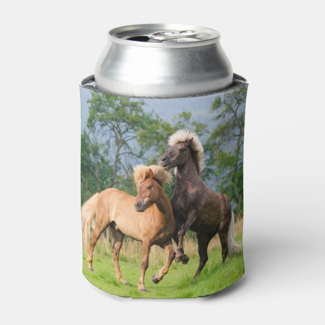 Icelandic Horses Funny Playing - Funny Bawdle Can Cooler (Can Front)