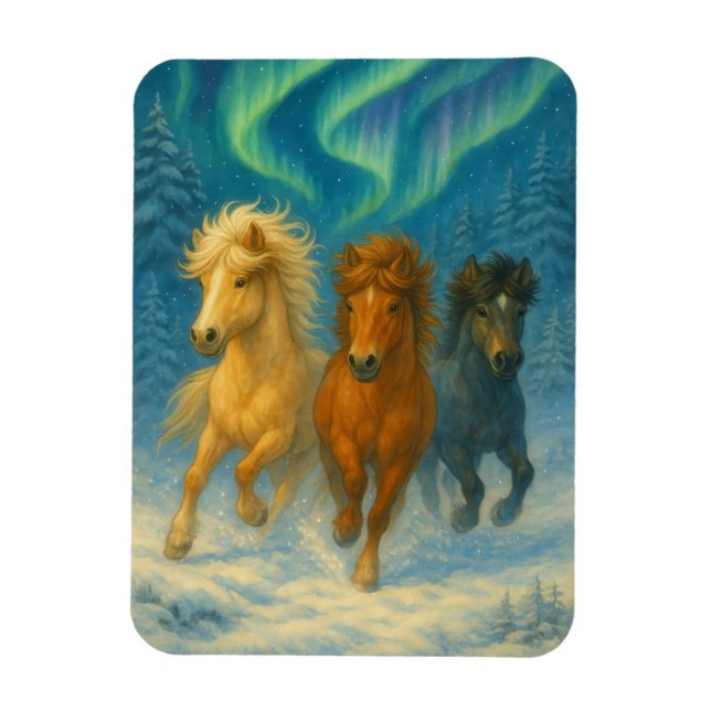 Icelandic Horses Northern Lights Magnet (Vertical)