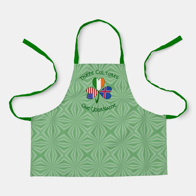 Icelandic Irish American Flag Shamrock Personalise Apron (Front)