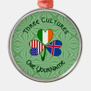 Icelandic Irish American Flags Shamrock Your Name Metal Ornament