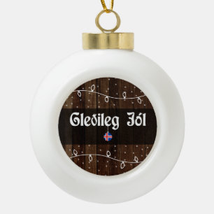 Icelandic Merry Christmas, Gleðileg jól Ceramic Ball Christmas Ornament