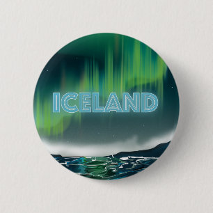 Icelandic Northern Lights Travel Art 6 Cm Round Badge