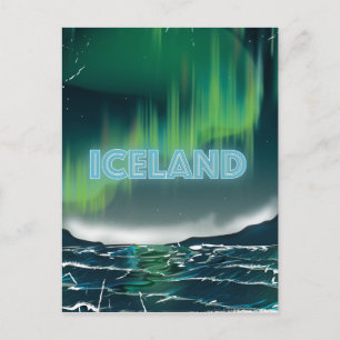 Icelandic Northern Lights Travel Art Postcard