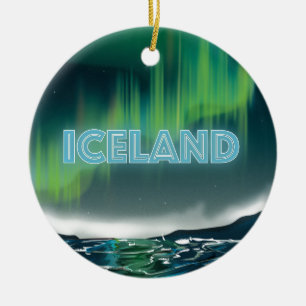 Icelandic Northern Lights Travel Poster. Ceramic Ornament