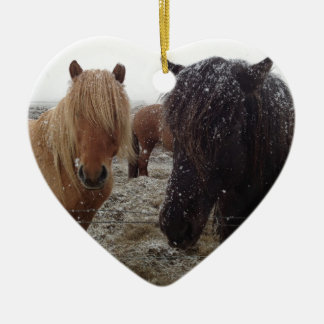 Icelandic Ponies, Iceland horses in snow gifts Ceramic Tree Decoration