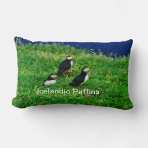 Icelandic Puffins in Summer Lumbar Cushion