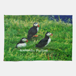 Icelandic Puffins in Summer Tea Towel