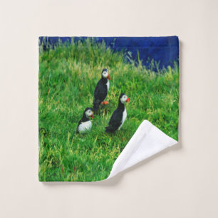 Icelandic Puffins in Summer Wash Cloth
