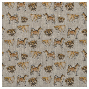 Icelandic sheepdog natural linen fabric