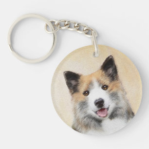 Icelandic Sheepdog Painting - Original Dog Art Key Ring