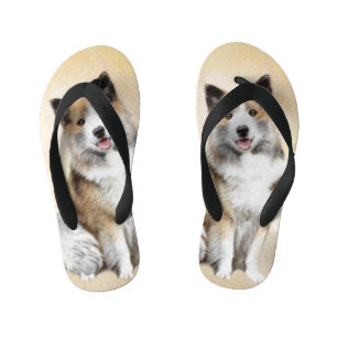Icelandic Sheepdog Painting - Original Dog Art Kid's Thongs