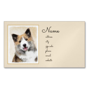 Icelandic Sheepdog Painting - Original Dog Art Magnetic Business Card