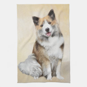 Icelandic Sheepdog Painting - Original Dog Art Tea Towel