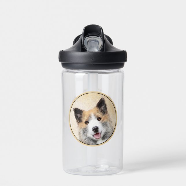 Icelandic Sheepdog Painting - Original Dog Art Water Bottle (Front)