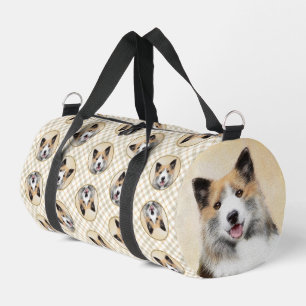 Icelandic Sheepdog Painting Tan Original Dog Art Duffle Bag