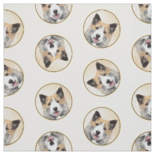 Icelandic Sheepdog Painting Tan Original Dog Art Fabric