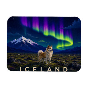 Icelandic Sheepdog Under the Aurora Iceland Flexi Magnet