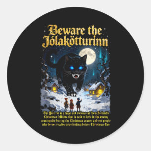 Icelandic Vintage Beware Jolakotturinn Yule Cat Ch Classic Round Sticker