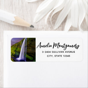 Icelandic Waterfall Green Nature Photo Address Return Address Label
