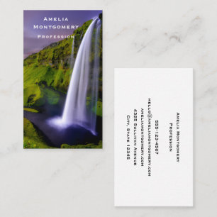 Icelandic Waterfall Green Nature Photo Business Card