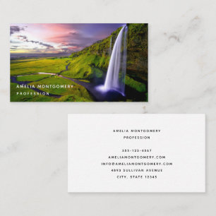 Icelandic Waterfall Green Nature Photo Business Card