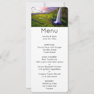 Icelandic Waterfall Green Nature Photo Menu Invitation