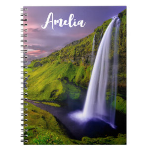 Icelandic Waterfall Green Nature Photo Notebook
