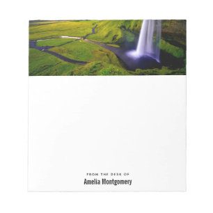 Icelandic Waterfall Green Nature Photo Notepad
