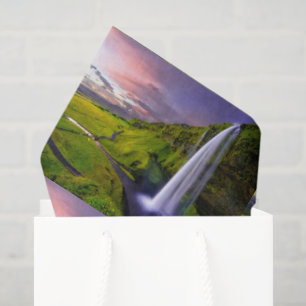 Icelandic Waterfall Green Nature Photo Pattern Tissue Paper