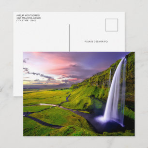 Icelandic Waterfall Green Nature Photo Postcard