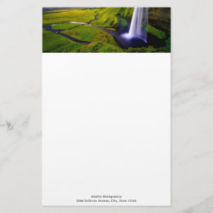 Icelandic Waterfall Green Nature Photo Stationery