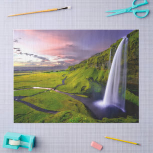 Icelandic Waterfall Green Nature Photo Tissue Paper