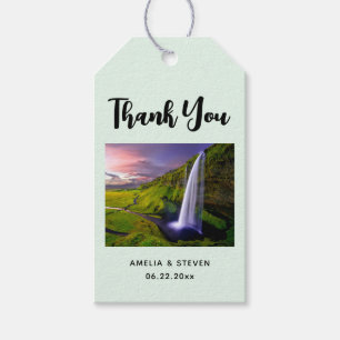 Icelandic Waterfall Green Nature Photo Wedding Gift Tags