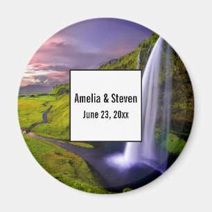 Icelandic Waterfall Nature Photo Wedding Date Magnet