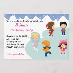 Iceskating Kids Birthday Party Invitations