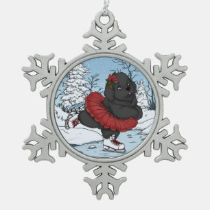 Iceskating Newfoundland Puppy Winter Wonderland Snowflake Pewter Christmas Ornament