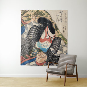 Ichikawa Danjuro kabuki samurai warrior tattoo art Tapestry