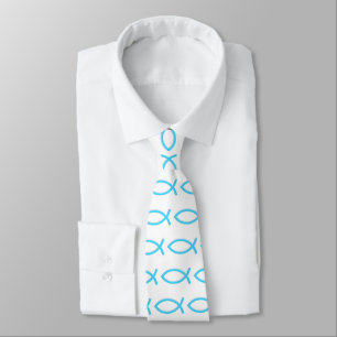 Ichthus Blue Christian Fish Symbol Tie