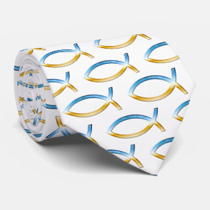 Ichthus   Christian Fish Sky & Ground Pattern Tie