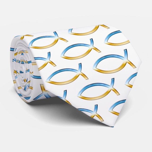 Ichthus | Christian Fish Sky & Ground Pattern Tie (Rolled)