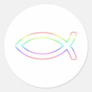 Ichthus - Christian Fish Symbol - Glowing Classic Round Sticker