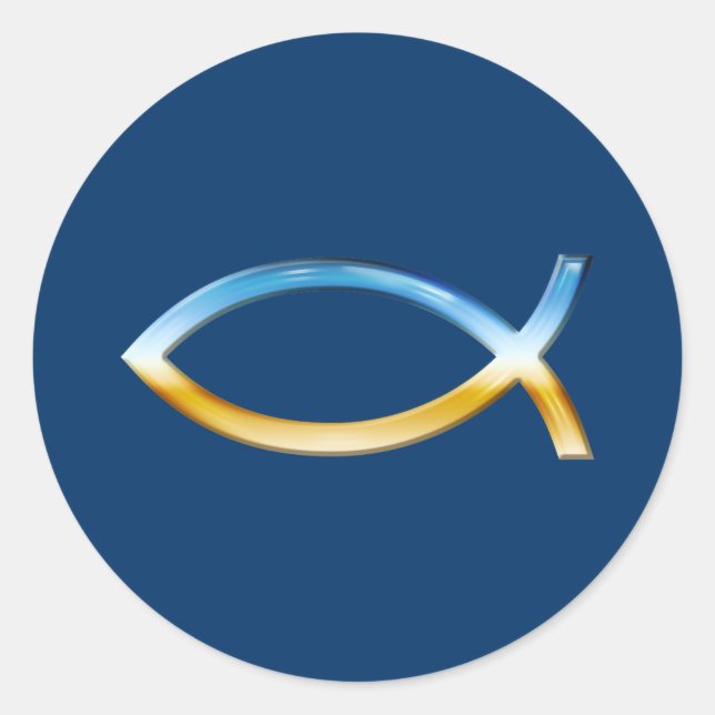 Ichthus - Christian Fish Symbol  Sky & Ground Classic Round Sticker (Front)