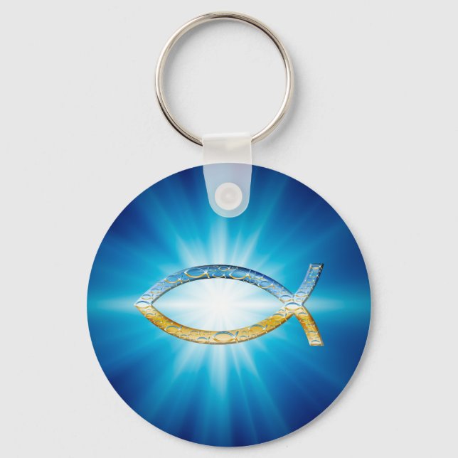 Ichthus - Christian Fish Symbol Sky & Ground Key Ring (Front)