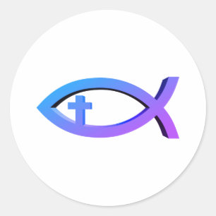 Ichthus Christian Fish Symbol with Crucifix Clas Classic Round Sticker