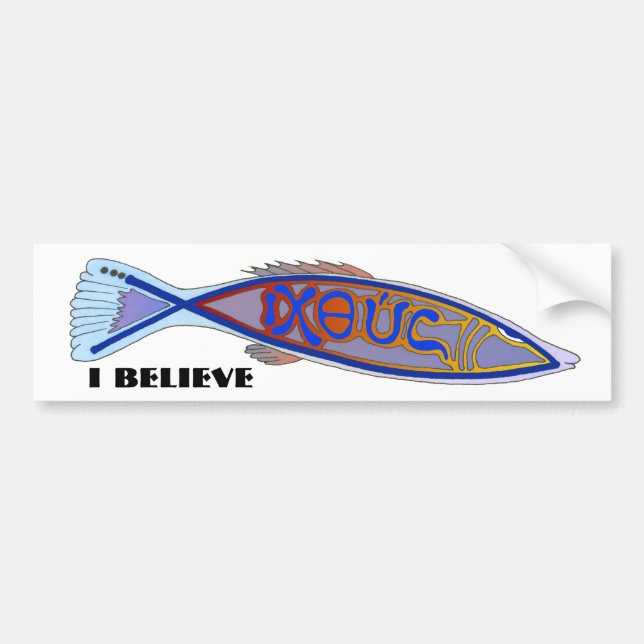 ICHTHUS Fish: I BELIEVE Bumper Sticker (Front)