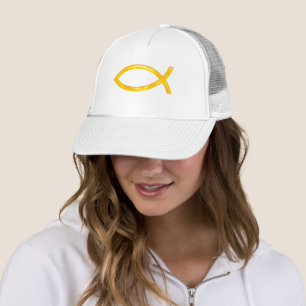 Ichthus   Golden Christian Fish Symbol Trucker Hat