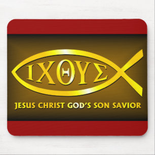 ICHTHUS: Jesus Fish Symbol Mouse Pad