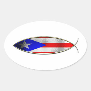 Ichthus - Puerto Rican Flag Oval Sticker