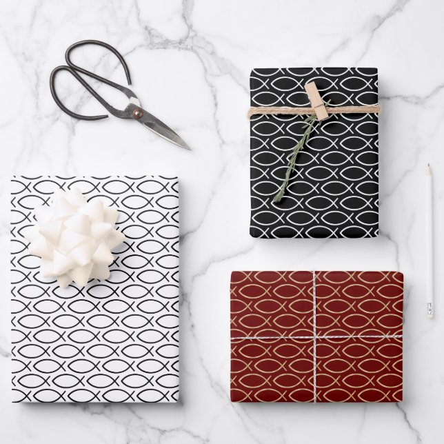 Ichthys Christian Symbol Pattern Wrapping Paper Sheet (Front)