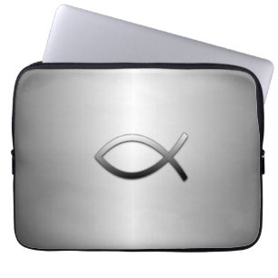 Ichthys Jesus Fish Silver Flare Christian Sign Laptop Sleeve
